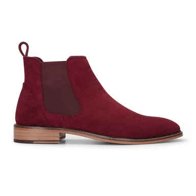 Botines Chelsea sin cordones de piel de ante color burdeos y vino tinto para hombre de London Brogues