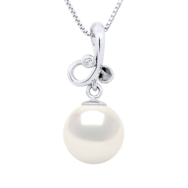 Pendant TRIPLE KNOT White Gold Diamond 0,010 Cts - Real Cultured Freshwater Pearl Round 9-10 mm