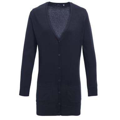 Premier Womens/Ladies Longline V Neck Knitted Cardigan (Navy)