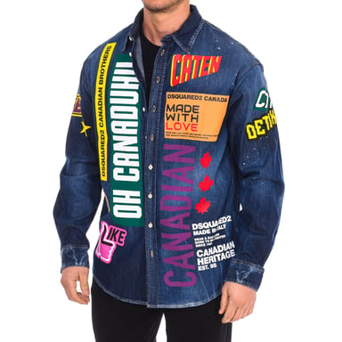 Camisa vaquera manga larga parches S74DM0505-S30341 hombre