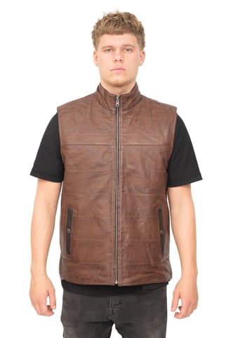 Chaleco de cuero negro y marrón reversible para hombre - Preston