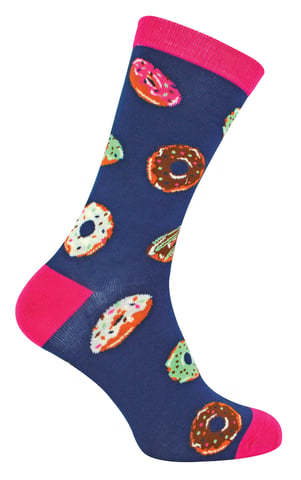 Mr Heron - Calcetines de Bambú para Hombre | Calcetines de Argyle a Rayas | Regalos para Él - Donuts (Azul Marino)