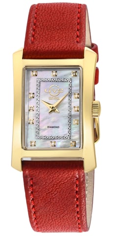 GV2 Luino Diamond White MOP Dial para mujer, reloj rojo de cuero italiano genuino