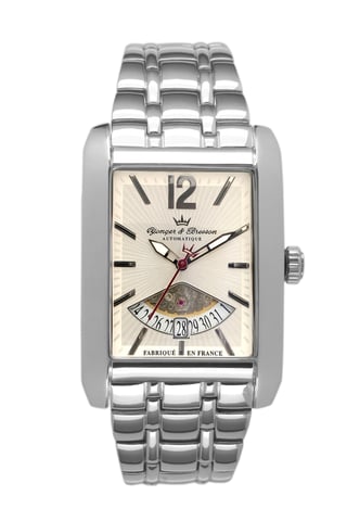 Reloj Yonger plateado de acero inoxidable con esfera blanca