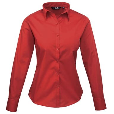 Premier Womens/Ladies Poplin Long-Sleeved Blouse (Red)