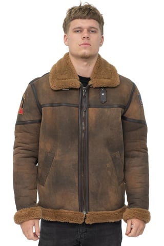 Chaqueta de aviador de piel de oveja B3 antigua para hombre - Alameda
