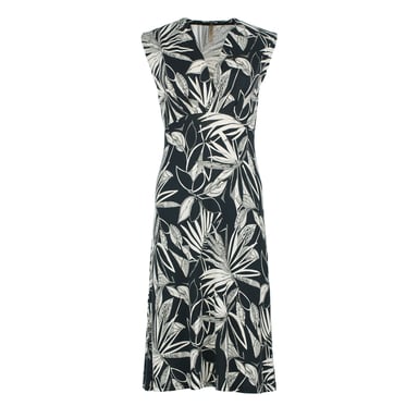 Monochrome Botanical Jersey Midi Dress