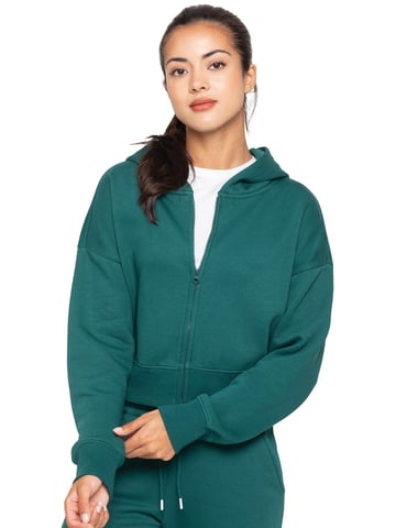 Enzo | Sudadera corta con capucha y cremallera para mujer - Verde oscuro