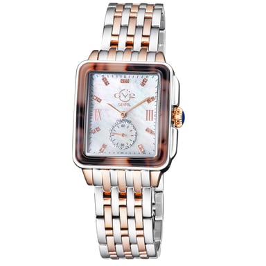 GV2 Bari Tortuga para Mujer con Esfera de Madreperla, Pulsera de Acero Chapado en Oro Rosa Bicolor, Reloj de Diamantes de Cuarzo Suizo