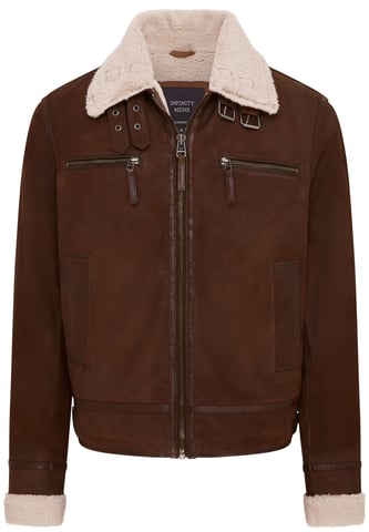 Chaqueta de aviador de ante de oveja auténtico marrón para hombre - Sandnes