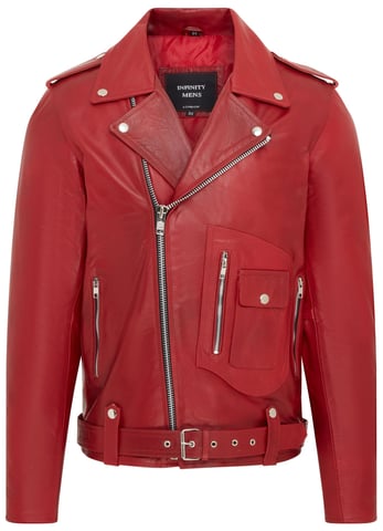Chaqueta de cuero de vaca rojo para hombre de estilo motero Brando - Pargas