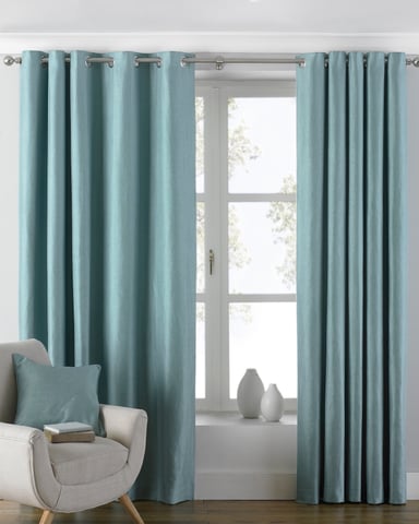 Cortinas de ojo de perdiz en tela de sarga atlántica en azul pato