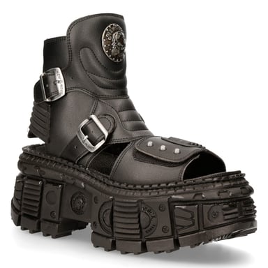 Sandalias de piel vegana negra New Rock BIOS106-V3