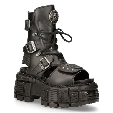 Sandalias unisex de piel vegana negra de New Rock BIOS107-V1