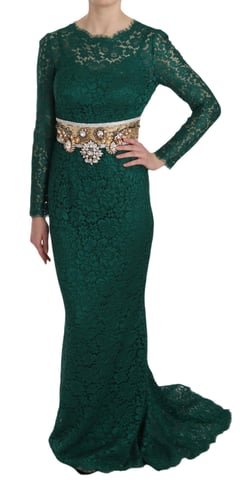 Vestido de Encaje con Cinturón de Cristal Dorado de Dolce & Gabbana