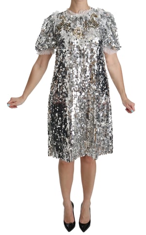 Vestido de cóctel de lentejuelas plateadas con cristales de Dolce & Gabbana