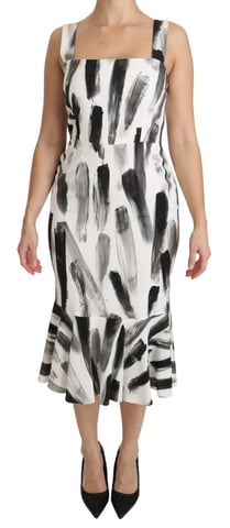 Vestido midi de viscosa estampado en blanco y negro de Dolce & Gabbana