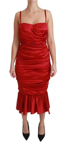 Vestido ceñido de sirena de seda roja elástica de Dolce & Gabbana