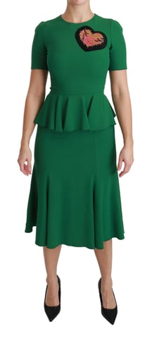 Vestido Midi de Viscosa con Parche de Corazón Verde de Dolce & Gabbana