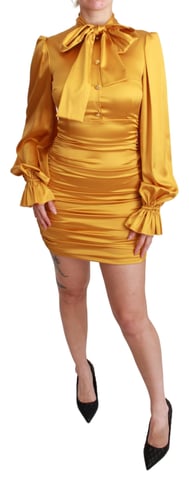 Vestido mini ajustado de seda amarilla elástica de Dolce & Gabbana