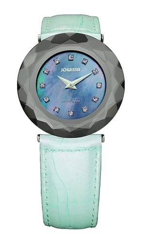 Jowissa Reloj Safira 99 de piel de nácar azul claro con diamantes de imitación para mujer
