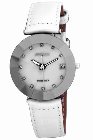 Reloj Jowissa Pyramid de cuero blanco con fecha para mujer