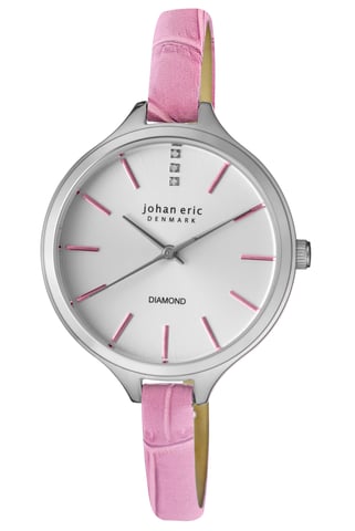Reloj de Pulsera de Diamante Johan Eric Herlev para Mujer con Correa de Cuero Púrpura y Esfera Analógica Slim
