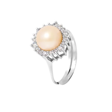Diadema - anillo masivo con perla de agua dulce - colección blanca pura