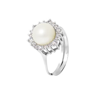 Diadema - anillo masivo con perla de agua dulce - colección blanca pura