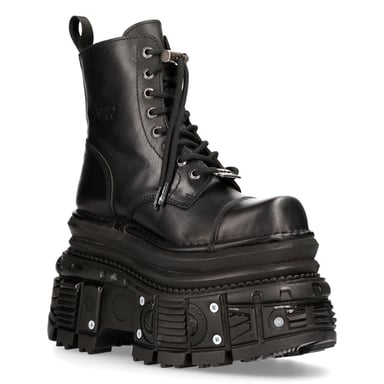 Botas militares de cuero negro metalizado de New Rock MILI083CCT-C4