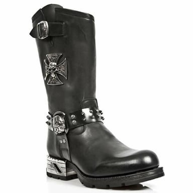 Botas vaqueras góticas de cuero negro para hombre de New Rock MR030-S1