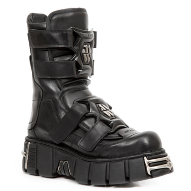 Botas de cuero negras de media pantorrilla New Rock Punk M-422-S1