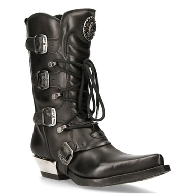 Botas vaqueras con hebilla de cuero negro de New Rock M-7993-S1