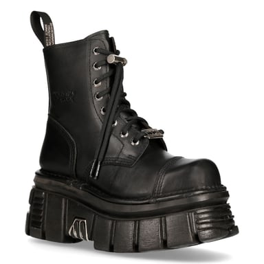 Botas de combate de cuero negro New Rock Tower M-NEWMILI083-S21