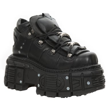 Botas góticas unisex de cuero negro metalizado de New Rock M-TANK106-C2