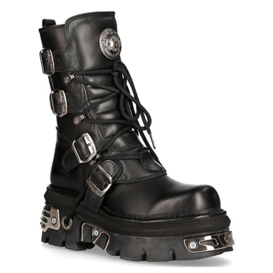 Botas de media caña góticas de cuero negro unisex de New Rock 373-S4