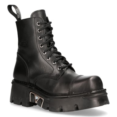 Botas militares de motociclista de cuero negro de New Rock M-NEWMILI083-S19