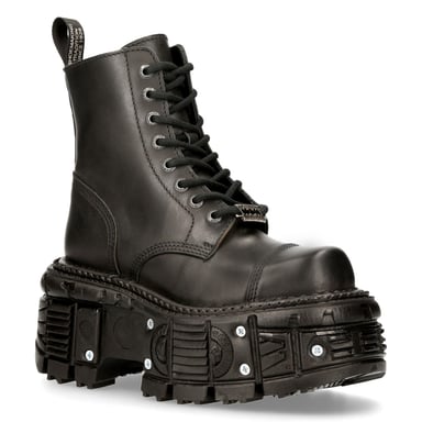 Botas de plataforma de combate de cuero negro unisex de New Rock TANK083-C1