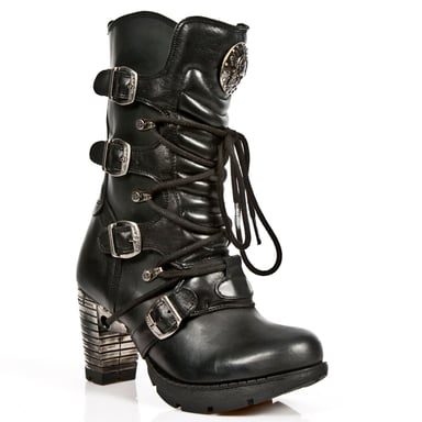 Botas góticas metalizadas de cuero negro para mujer de New Rock TR003-S1