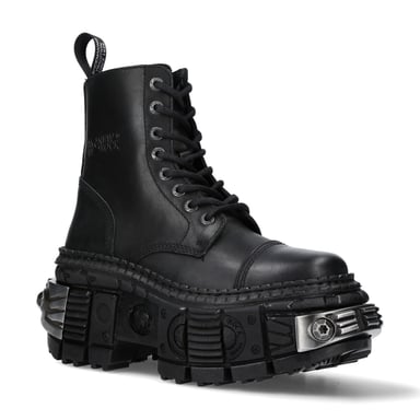Botas de piel negra metalizada New Rock WALL083C-S4