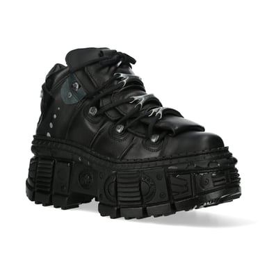 Botas negras de cuero metalizado hasta el tobillo de New Rock WALL106-S12