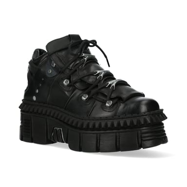 Botas góticas de cuero negro hasta el tobillo de New Rock WALL106-S13