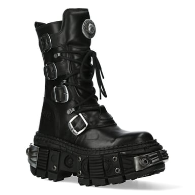 Botas góticas de piel de media pantorrilla negras de New Rock WALL1473-S11