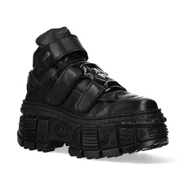 Botas negras de cuero metalizado hasta el tobillo de New Rock WALL285-S2