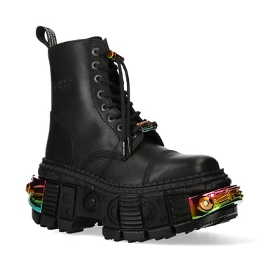 Botas de plataforma de cuero negras New Rock WALL83CCT-S8