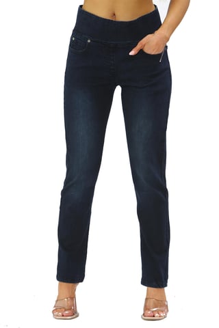 Vaqueros con control de barriga y cintura elástica para mujer en azul oscuro