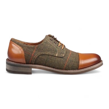 Zapatos oxford de tweed de cuero marrón para hombre de Justin Reess - Theon