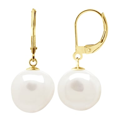 Earrings Yellow Gold - Real Cultured Freshwater Pearls Baroque 12-13 mm