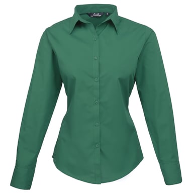 Premier Womens/Ladies Poplin Long Sleeve Blouse / Plain Work Shirt (Emerald)