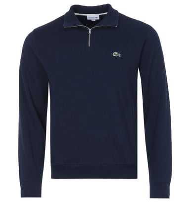 Men's Lacoste Zippered Stand-Up Collar Cotton Sweatshirt in Navy